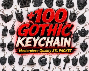 100種類以上のゴシックキーホルダーSTLバンドル｜ダークアカデミア、スカル、ドラゴン、魔女のキーホルダー（デジタルダウンロード）