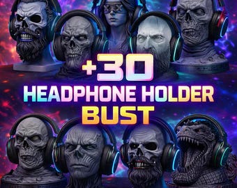 30+ Headphone Holder Bust STL Files | Skull Monster Gamer Desk Decor (Digital Download)