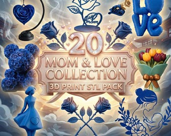 Mom & Love Collection 3D Print STL Pack | Rose, Heart, Bear Sculptures (Digital Download)
