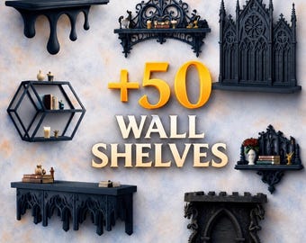 Plus50 Gothic Floating Shelf STL Files | Dark Home Decor 3D Print Bundle