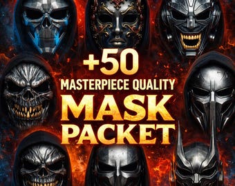 Plus 50 Masterpiece Mask STL Files | Cyberpunk, Oni, Skull, Gothic Cosplay Props (Digital Download)