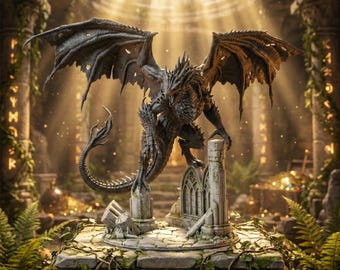 Majestic Dragon Statue | Fantasy Ruin Base Figurine | Tabletop RPG Miniature Collectible