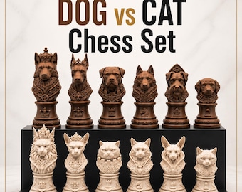 Dog vs Cat Chess Set, 12 Animal Pieces, 3D Printable STL Models (Digital Download)