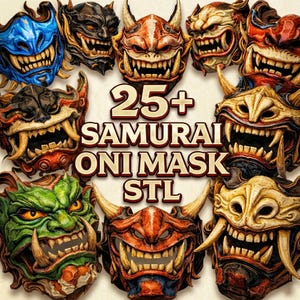 Samurai Oni & Hannya Mask STL Files – Japanese Folklore Bundle