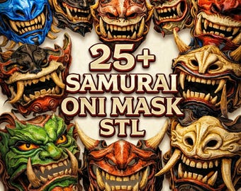 Samurai Oni & Hannya Mask STL Dateien - Japanisches Folklore Bundle