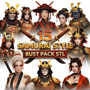 Samurai Warrior Bust STL Pack | 3D Printable Fantasy Sculptures (Digital Download)