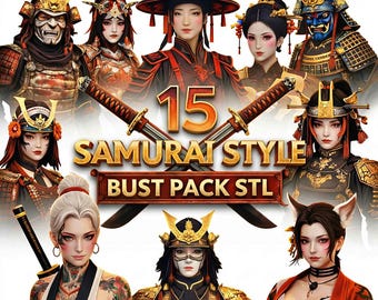 Samurai Krieger Büste STL Pack | 3D Druckbare Fantasy Skulpturen (Digitaler Download)