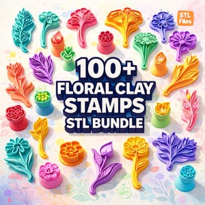 Más de 100 sellos de arcilla con motivos florales y masa de galletas (descarga digital)