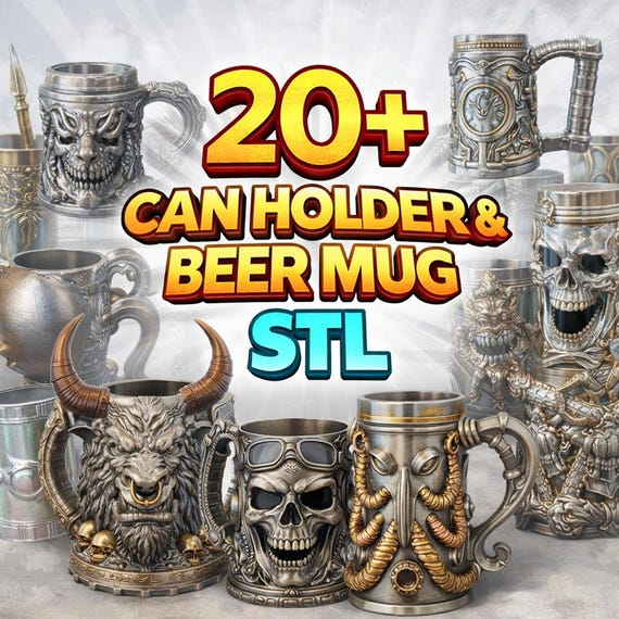Gothic Skull Viking Beer Mug Can Holder STL Bundle – 3D Printable Drinkware (Digital Download)
