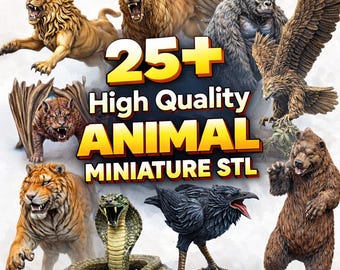25種類以上の動物ミニチュアSTLバンドル – テーブルトップRPGクリーチャーファイル（デジタルダウンロード）