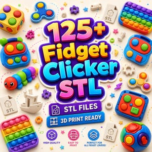 Pacote com mais de 125 arquivos STL para fidget clickers – Conjunto com designs estilizados de animais e clássicos.