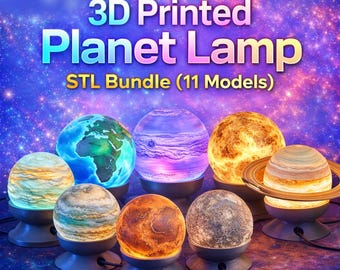 3D Printed Planet Lamp STL Bundle, 11 Detailed Models (Digital Download)