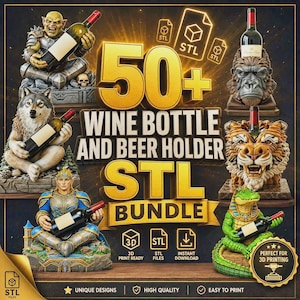 3D druckbare Weinflasche und Bierhalter STL Kollektion | Home Decor (Digitaler Download)