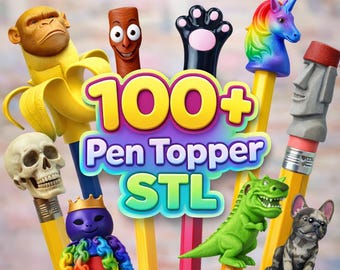 100+ Pen Topper STL Bündel | Tier, Fantasy, Schädel 3D Druck Dateien (Digitaler Download)