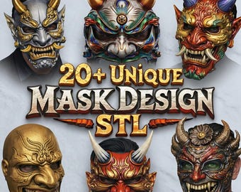 Paquete STL de máscara samurai / Más de 20 archivos de impresión 3D del demonio japonés Hannya (modelo digital)