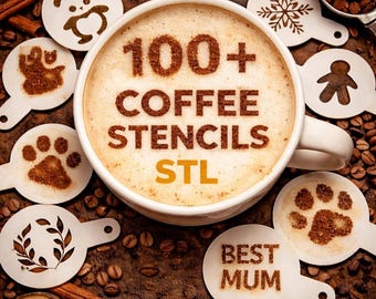100+ Kaffee Schablonen STL Bündel | Latte Art Vorlagen für Baristas (Digitaler Download)
