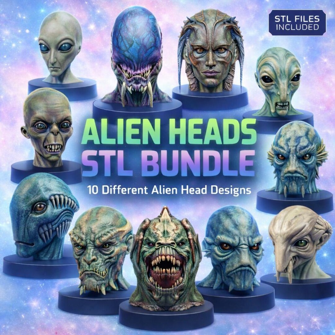 10 Alien Heads STL Bundle – Sci-fi Creature Busts for 3D Printing ...