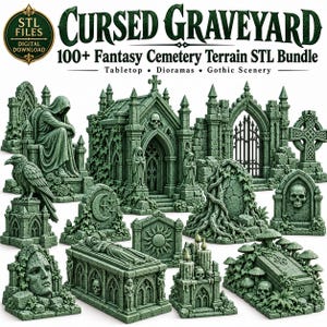 Förbannad kyrkogård STL-paket, 100+ gotiska kyrkogårdsterrängmodeller (digital nedladdning)