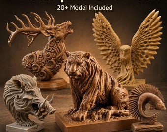 Wildlife Animal Sculpture STL Bundle, 20+ 3D Print Models, Printable Decor (Digital Download)