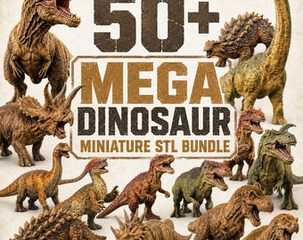 50+ Mega Dinosaur Miniatures STL Bundle | Tabletop RPG Resin Printer Files (Digital Download)