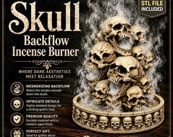 Skull Backflow Incense Burner STL File | Gothic Smoke Fountain (Digital Download)