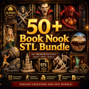 Fantasy-Horror-Buch-Ecke-STL-Bundle | Über 50 Diorama-Regaleinsätze (Digitaler Download)