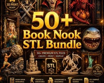 Fantasy Horror Buch Nook STL Bundle | 50+ Diorama Regaleinsätze (Digitaler Download)