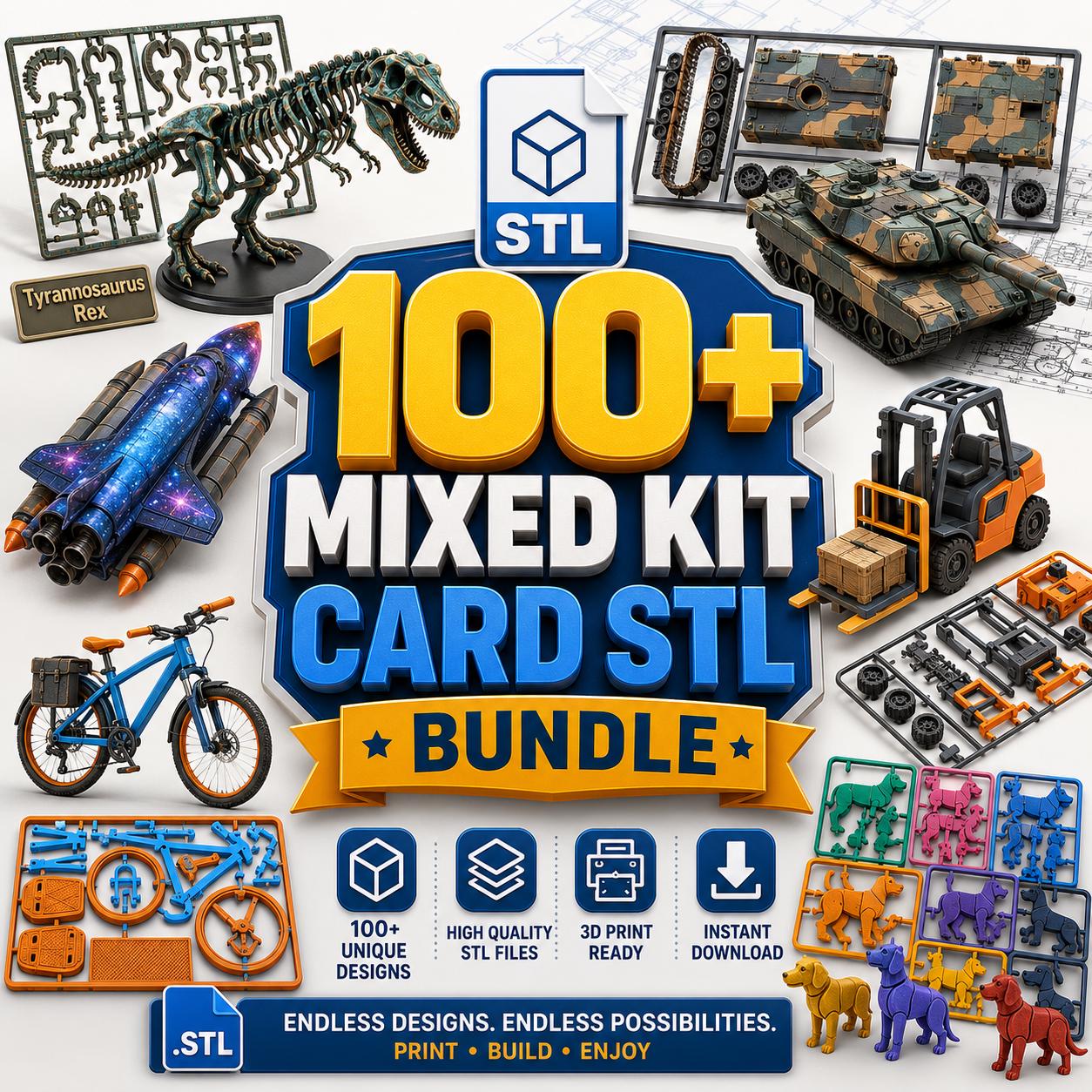 100+ Kit Card STL Bundle – 3D Puzzle Models, Vehicles, Animals, Figures ...