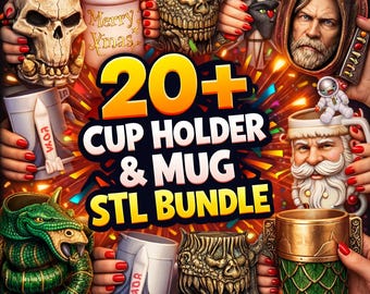 Ultimative 20+ Fantasy & Sci-Fi Cupholder Becher STL Bundle | 3D Druckbare Sammlung