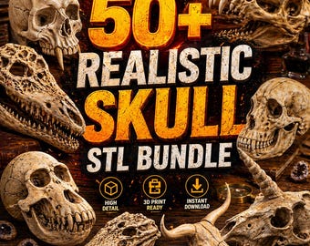 Realistischer Totenkopf STL Bundle | Mensch, Tier, Fantasy 3D Druck Dateien (Digitaler Download)