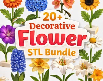 20+ dekorative Blumen 3D-Druck STL Bundle - Mehrfarbige Einfarbige Modelle