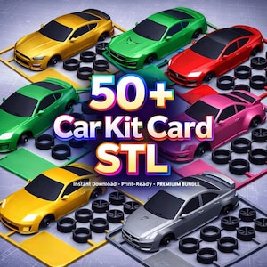 Tarjetas de maquetas de coches imprimibles en 3D / Más de 50 archivos STL (descarga digital)