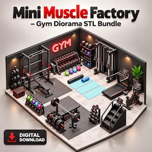 Mini Muscle Factory Gym Diorama STL-paket, 20+ filer (digital nedladdning)