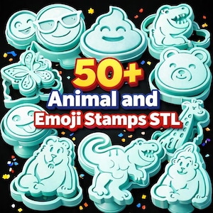 Dieren- en emoji-kleistempels, 3D-geprinte aardewerktextuurrollen (digitale download STL-bestanden)