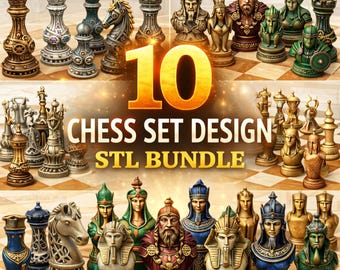 10 Fantasy, Steampunk, Ägyptisches Schach-Set STL Bundle (Digitaler Download)