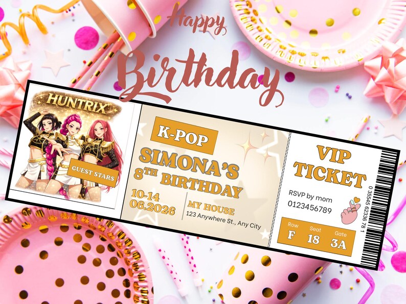 Kpop Raffle Editable Kpop Huntrix Birthday Ticket Invitation | Kpop Party | Canva ...