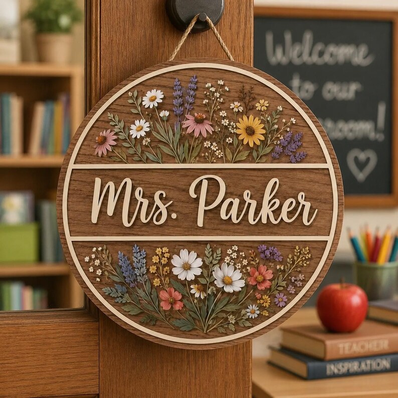 Personalized Teacher Wooden Door Sign, Custom Classroom Name Sign ...