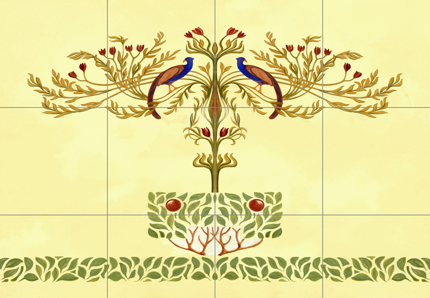 Peacock Tole Artistic Tile Mural Ceramic Folk Art Deco Back Etsy