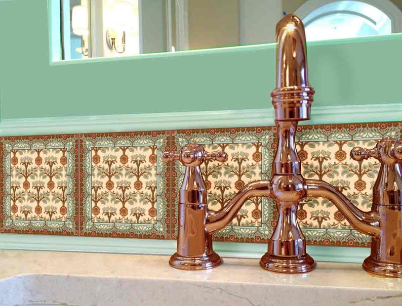 Medallion Rose Tile Ceramic Kitchen Backsplash 6 Etsy