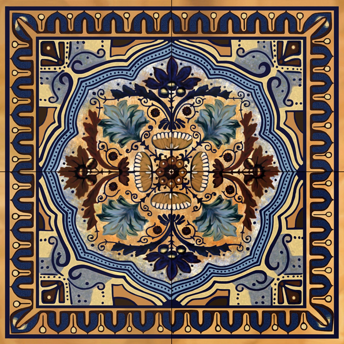 Italian Blue Custom Ceramic Tile Backsplash 12 Inch Mural | Etsy