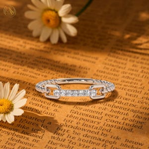 Diamant Kette Link Band, Minimalist Silber Ring, einzigartige stapelbare Band, zierliche Alltag Band, moderne Braut Band, Geschenk für sie