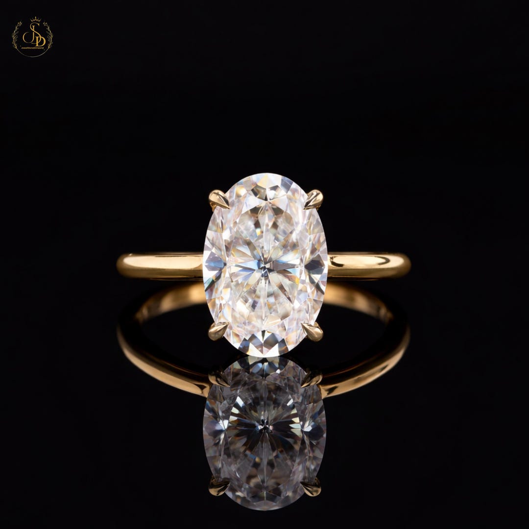 4CT Oval Cut Moissanite Engagement Ring, Gold Solitaire Ring ...