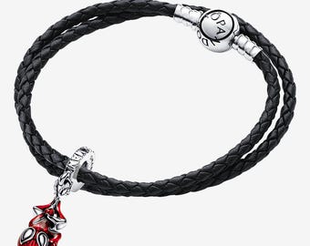 pandora hanging spider-man double loop braided leather bracelet set