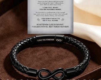 To My Dad Braided Infinity Leather Bracelet, Personalized Custom Engraved Mens Wristband, 20 Char Max, Fathers Day Gift for Him