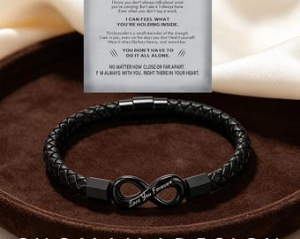 To My Dad Infinity Leather Bracelet, Personalized Custom Engraved Mens Wristband, Magnetic Clasp, Fathers Day Gift for Him
