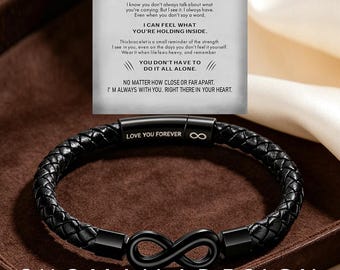To My Love Braided Infinity Leather Bracelet, Personalized Custom Engraved Mens Wristband, 20 Char Max, Valentines Day Gift for Him