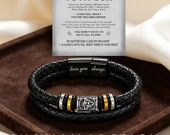 To My Son Personalized  Leather Bracelet, Custom Engraved Mens Braided Wristband, Vintage Double Wrap, Birthday Graduation Gift for Him
