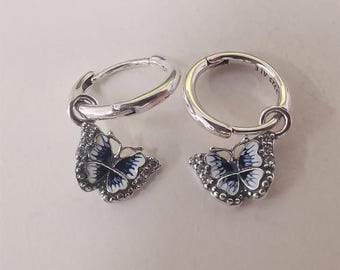 pandora sterling silver sparkling s925 blue butterfly stud earrings