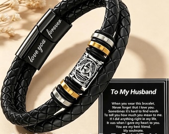 Custom Engraved Celtic Knot Leather Bracelet for Husband, Personalized "Love You Forever" Double Braided Black Leather Cuff,Anniversary Gift