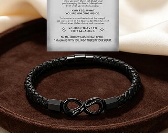 To My Son Infinity Leather Bracelet, Personalized Custom Engraved Mens Wristband, Magnetic Clasp, Birthday Graduation Gift for Him